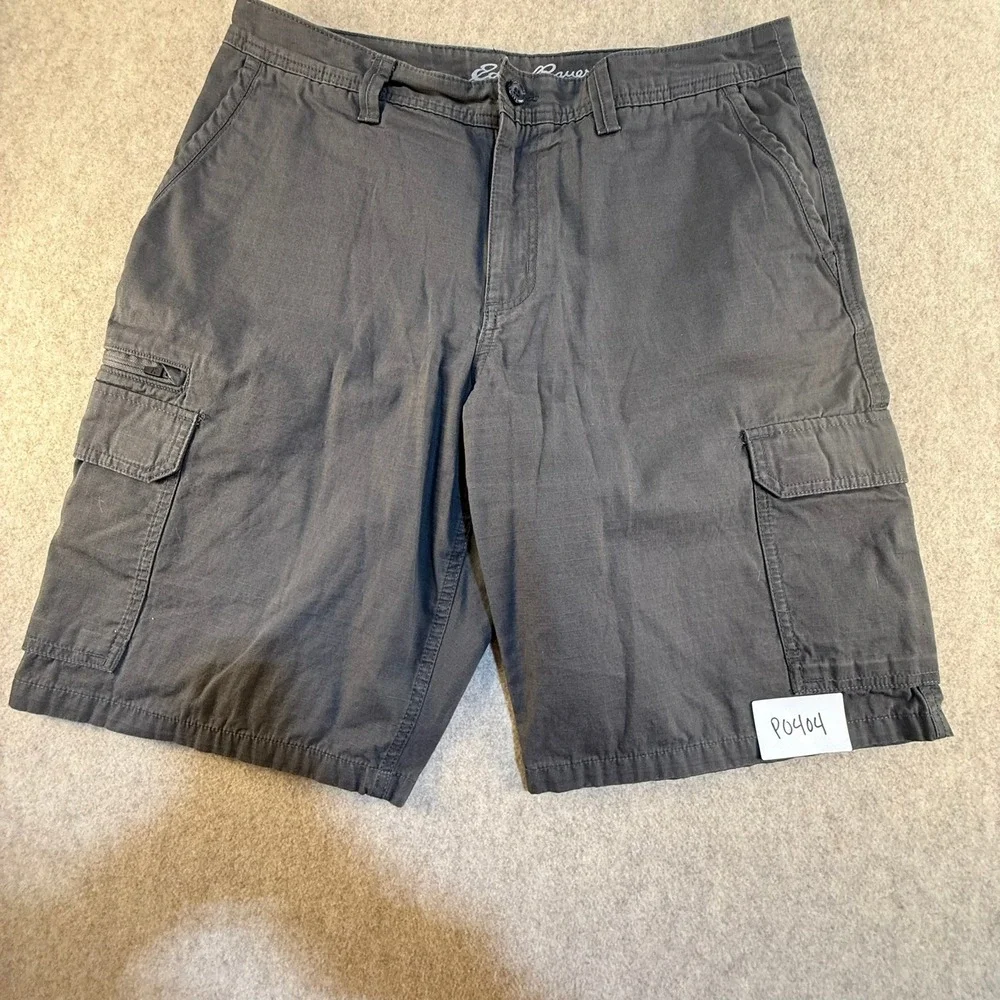 Eddie Bauer Mens Cargo Shorts Size 35 Gray Ripstop Multi Pocket Outdoor Casual